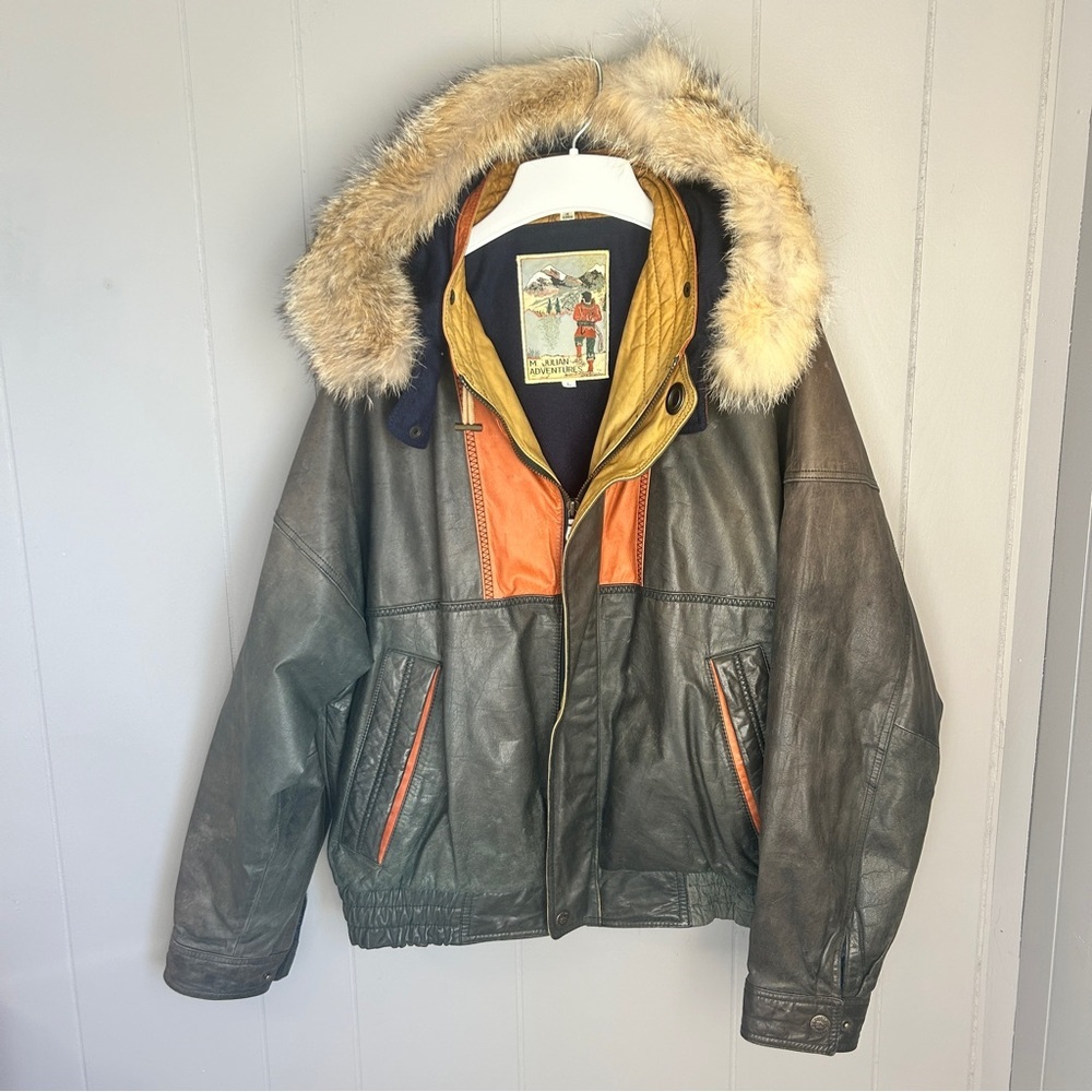 M Julian Adventures Vintage Multi-Color Leather Flight Jacket Size Large